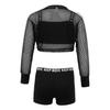 Kids Girls 3Pcs Jazz Hip Hop Dance Outfits Short Net Blouse with Tank Top and Booty Shorts Workout Suit