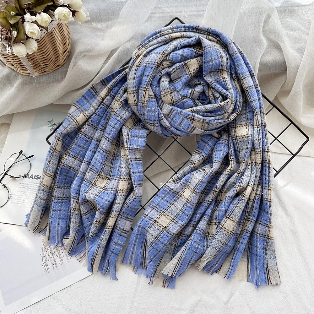Plaid Imitation Cashmere Winter Scarf Fashionable and Warm Office Shawl for Women with Short Beards