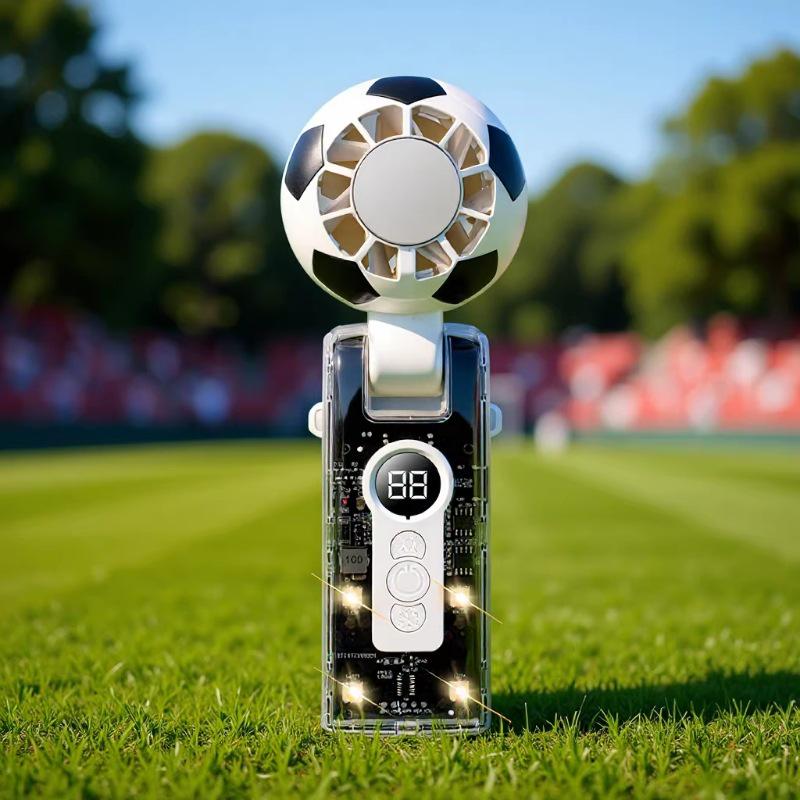 X68 Cross Football World Cup Portable Handheld Fan with Semiconductor Cooling and Rechargeable Folding Design.