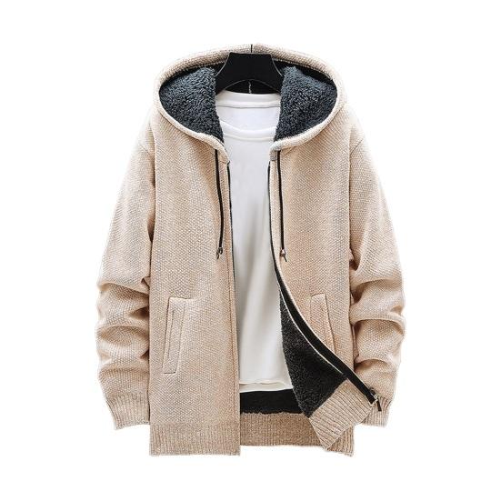 Зимняя мужская куртка из утолщенного флиса с капюшоном, застежкой-молнией на шнурок, длинными рукавами, свитером, пальто с карманами, эластичными манжетами в стиле ретро