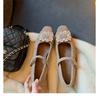 Wool Version~ Diamond Buckle Small Square Head with Woolen Thick Heel Mary Jane Single Shoes Women's Leather Small Heels Ladyshoes