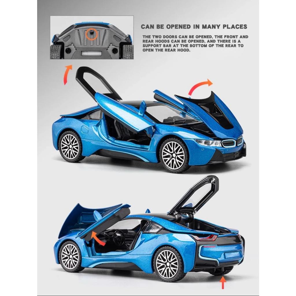 Миниатюры 1/32 BMW I8 Super Sport Car High Simulation Diecast Alloy Model Car Sound & Light Pull Back Collection Kids Toy Gift