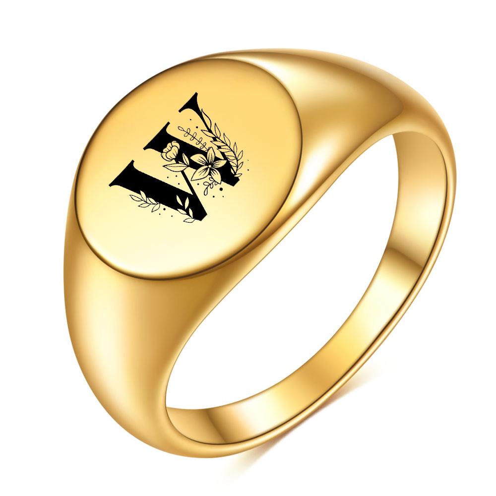 Женщины Мужчины Цветок AZ Буква Золотого Цвета Кольцо На Палец Инициалы Имя Алфавит Женские Партии Массивные Кольца Ювелирные Изделия Из Нержавеющей Стали