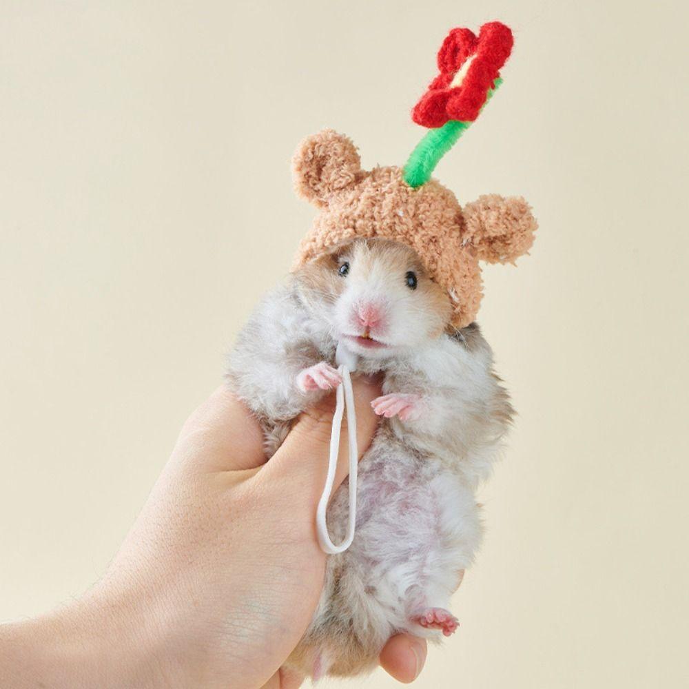 Cute Decorative Hamster Wool Hat Breathable Soft Crochet Knitted Hamster Hat Adjustable Parrot Decoration Hat Photo Props