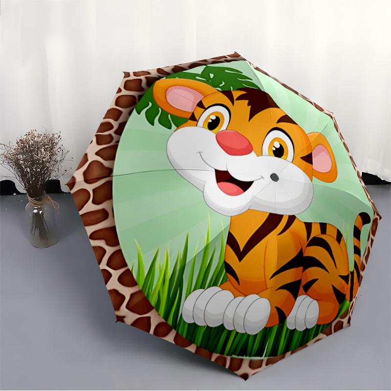 1pc Tiger Print Auto-Fold Umbrella with One-Touch Open/Close - 8 Reinforced Ribs for Windproof Stability, yy251118178