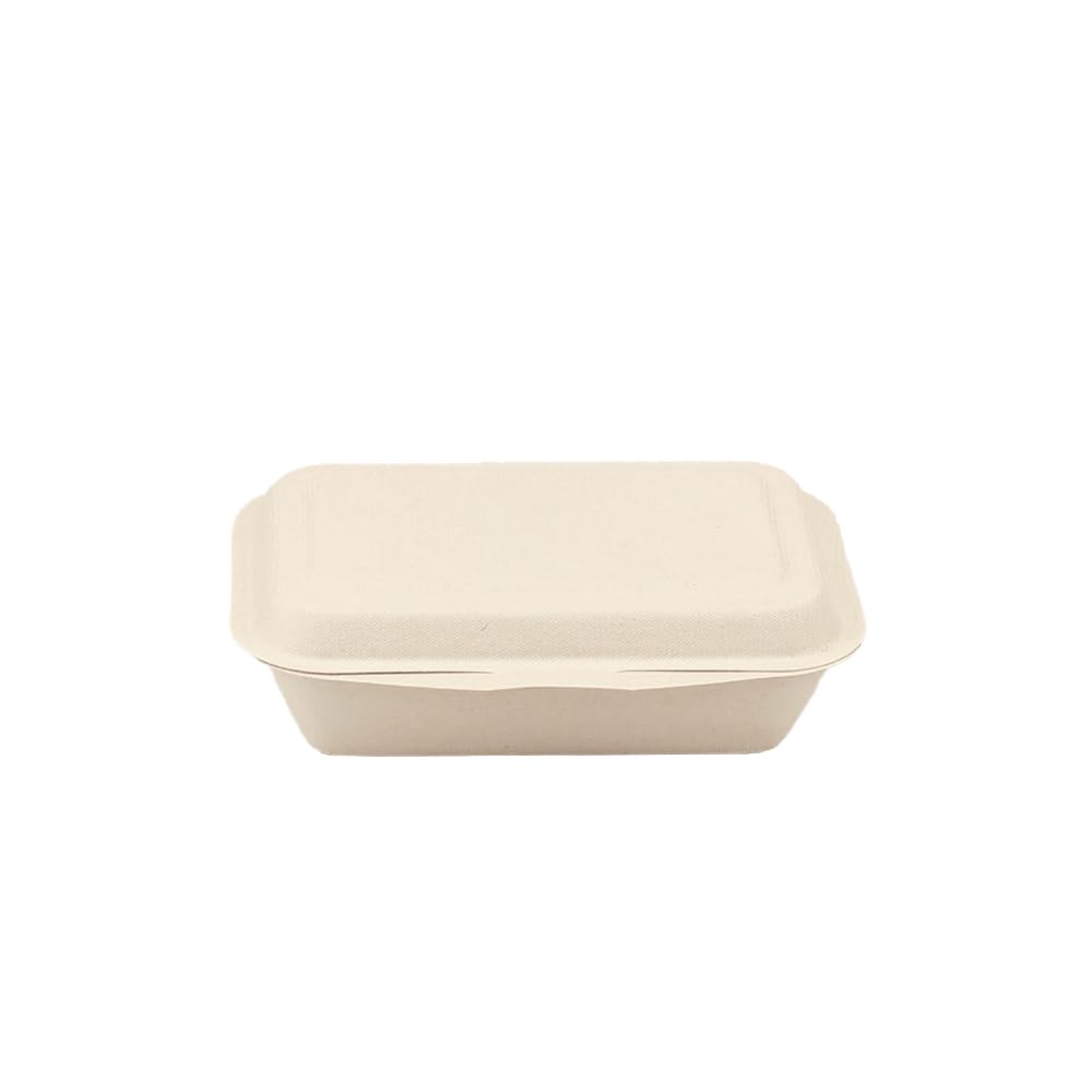 Disposable Lunch Pack of Rice Water and Oil Commercial ECO&BASIC Boxes, 450ml, Laminated, 50, Microwaveable, Takeout, Bagasse, Unbleached, Resistant,