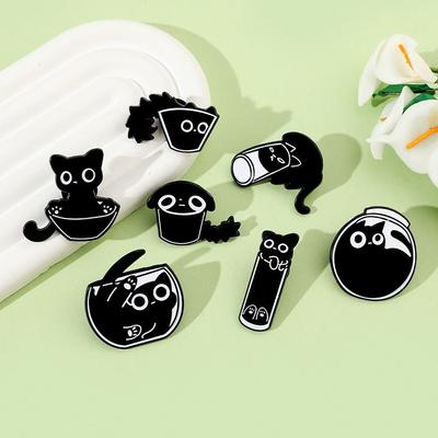 Cup Black Kitten Brooches Fish Tank Cat Metal Badge Cat Metal Badge Black Cat Enamel Pin Coat