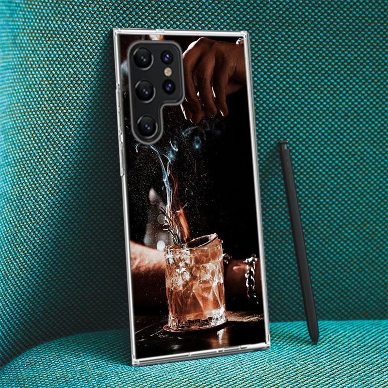 Strong Whiskey With Cigarettes Capa Phone Case For Samsung S26 Ultra S25 Edge Galaxy S23 S21 S20 S24 FE S22 S10 Plus Cover Clear