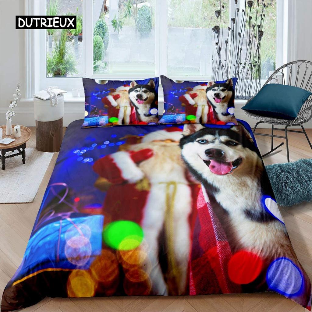 Пододеяльник с изображением хаски, щенка, питомца, цветка, джунглей, природного пейзажа, милого животного, комплект постельного белья из полиэстера, двуспальный королевский пододеяльник