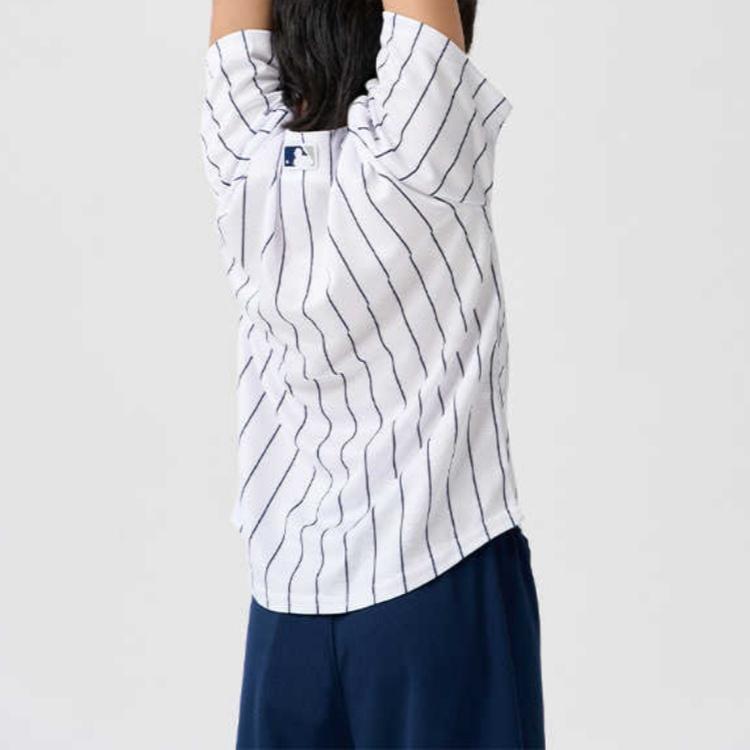 Nike Футболка New York Yankees Striped Logo на пуговицах, повседневная, удобная, спортивная, с коротким рукавом, для детей, белая 3Z3B3ZWAB-NYY