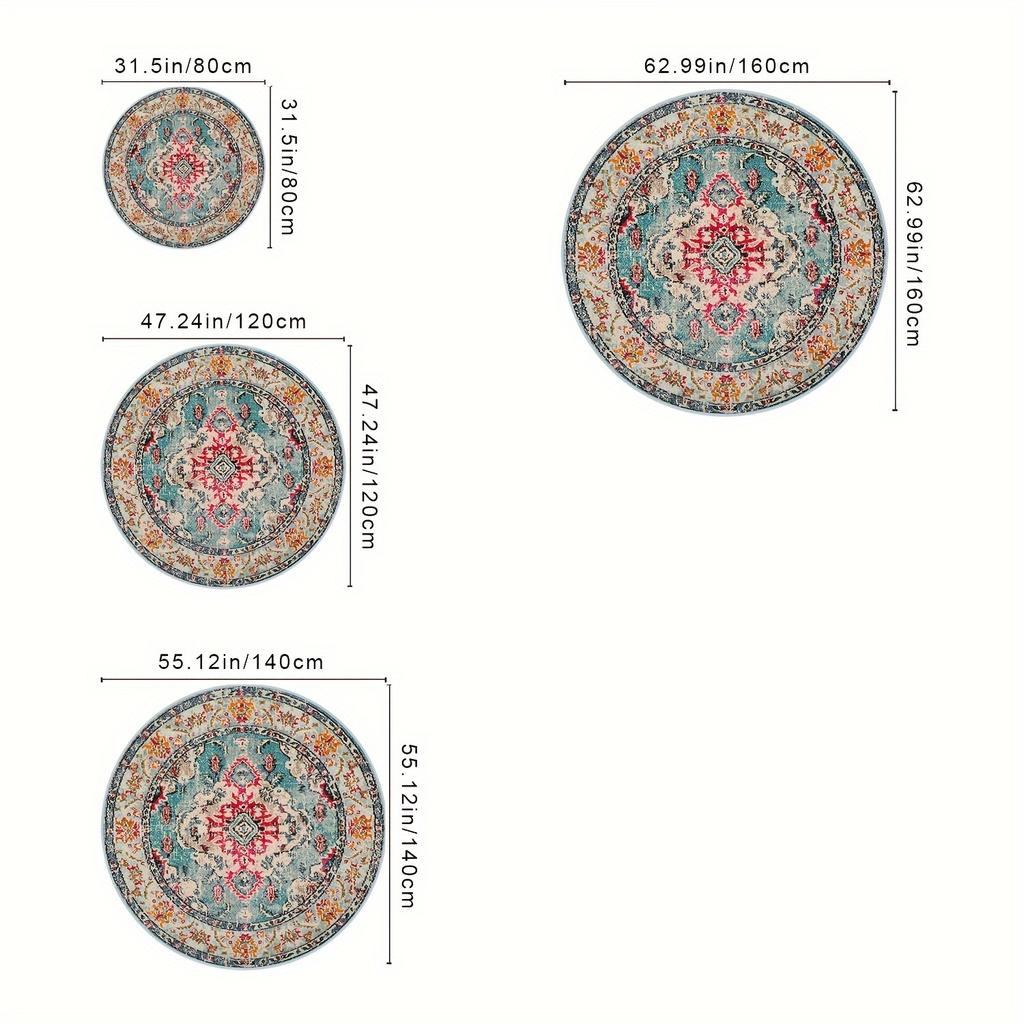 1Pcs  Boho Chic Pattern Round Area Rug Indoor Non-Slip Washable Fiber Carpet Soft Comfortable Mat For Bedroom Living Room