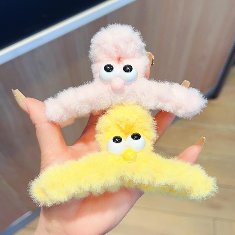 Осень/Зима Милая Плюшевая Заколка-Краб с Большими Глазами для Женщин