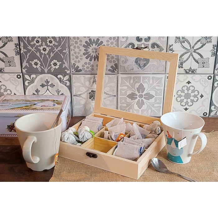 Деревянная коробка для чая/травяного чая, 9 отделений, 21,5 x 18 В 4,6 см