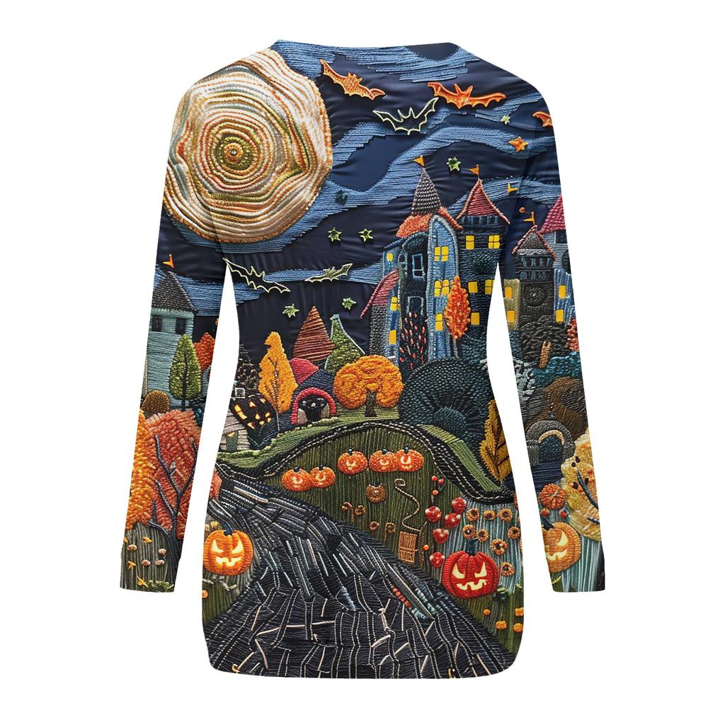 Женская модная повседневная футболка с круглым вырезом и принтом, длинными рукавами и карманами