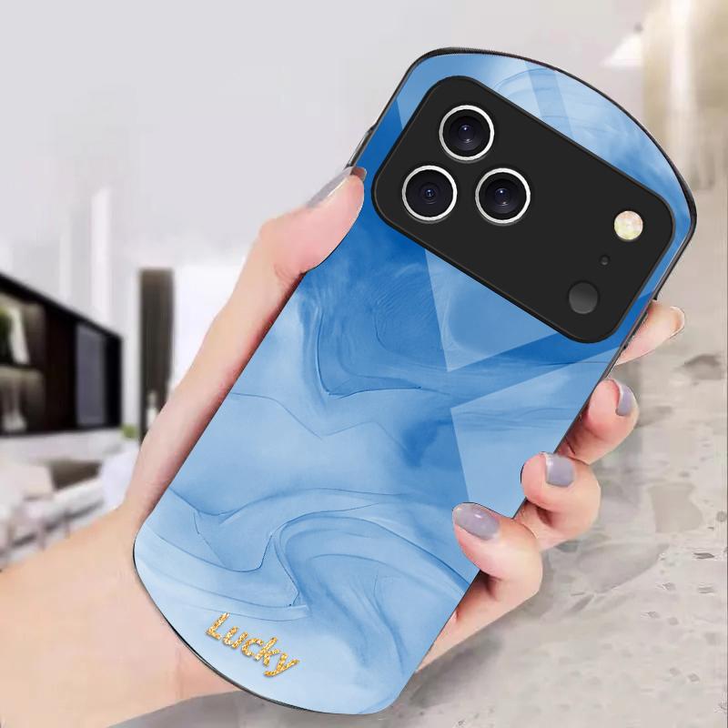 Смычковая тушь синий оттенок Для iPhone 17 16 15 14 Pro 13 Plus 12 mini 11 Pro Max XR X S 7 8 Эллиптический чехол из закаленного стекла для телефона