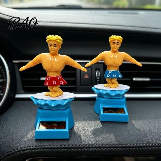 Solar Powered Car Toy Surfer Boy Nodding Toy, Cartoon Bobblehead for Moving Ornament Dashboard, Auto Swing Shaking Figure Office Desk Accessory