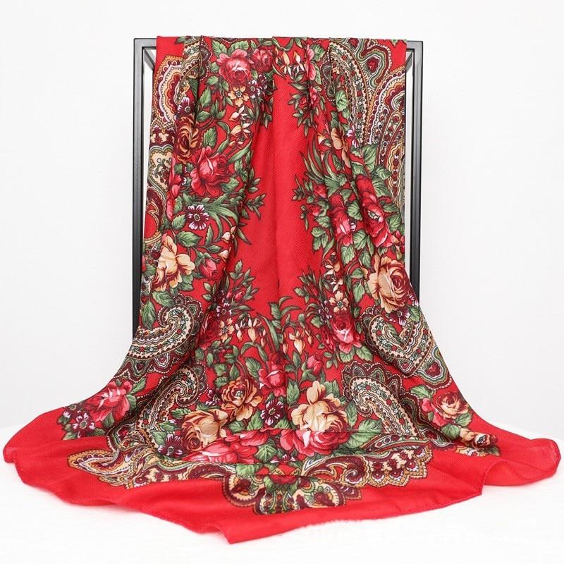 Женский квадратный шарф с цветочным принтом в русском стиле