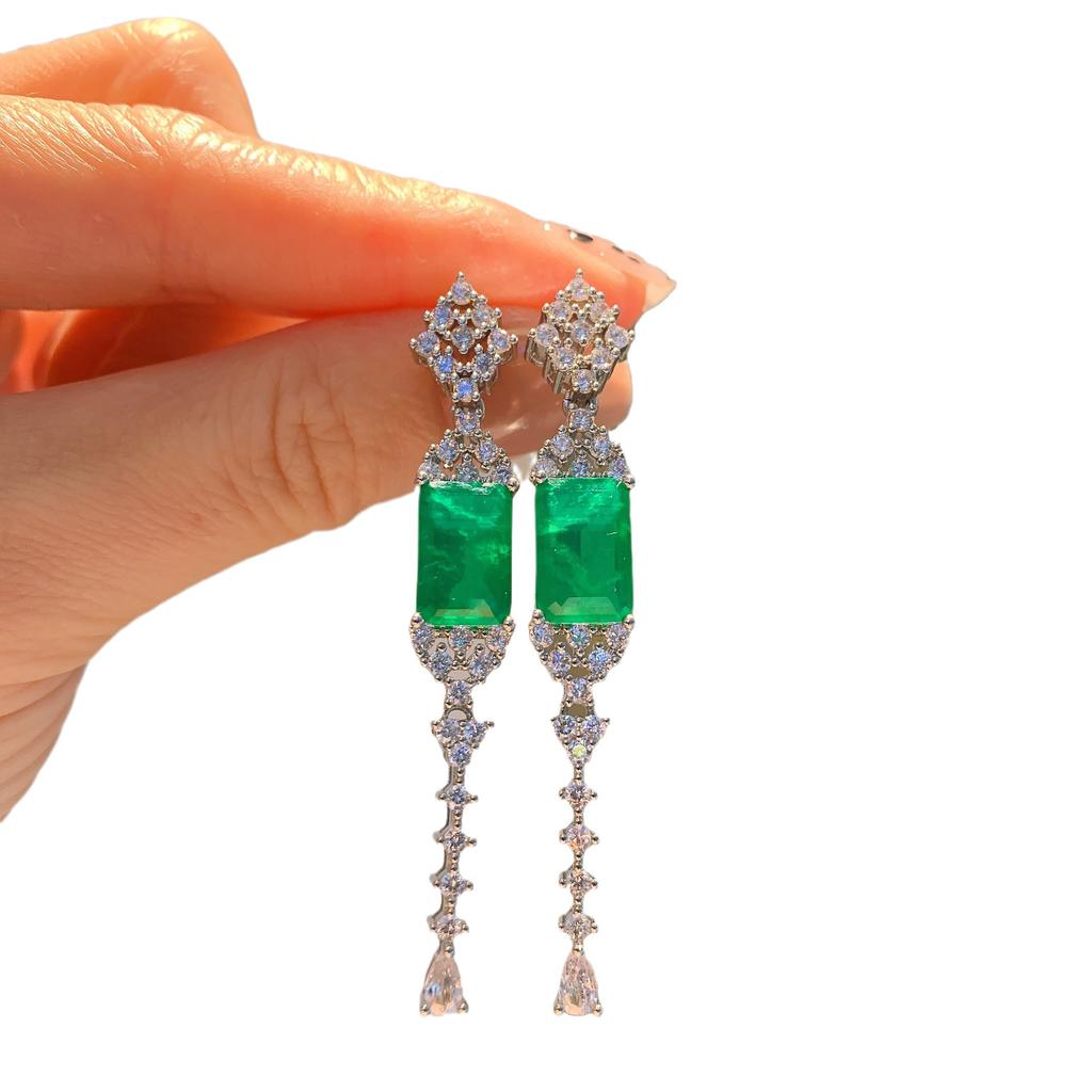 Серьги-иглы из серебра 925 пробы, серьги-кисточки с цветным цирконием, длинные серьги Paraiba