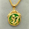 Chinese Wind Green Stone Dragon Gold Color Pendant For Men Women Animal Lover Lucky Dragon Amulet Necklace Accessories Gift