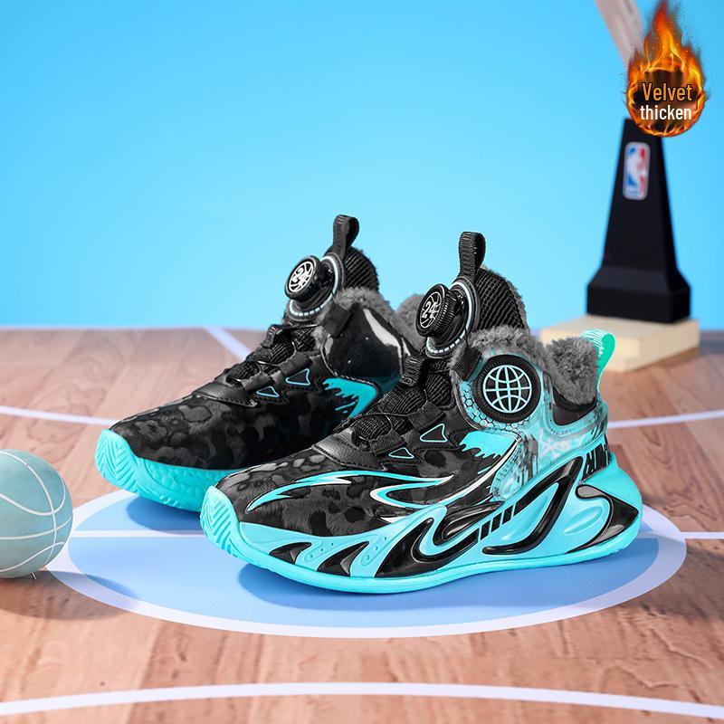 Зимние спортивные кроссовки для мальчиков Nezha 2025: Нескользящие баскетбольные кроссовки с бархатной подкладкой