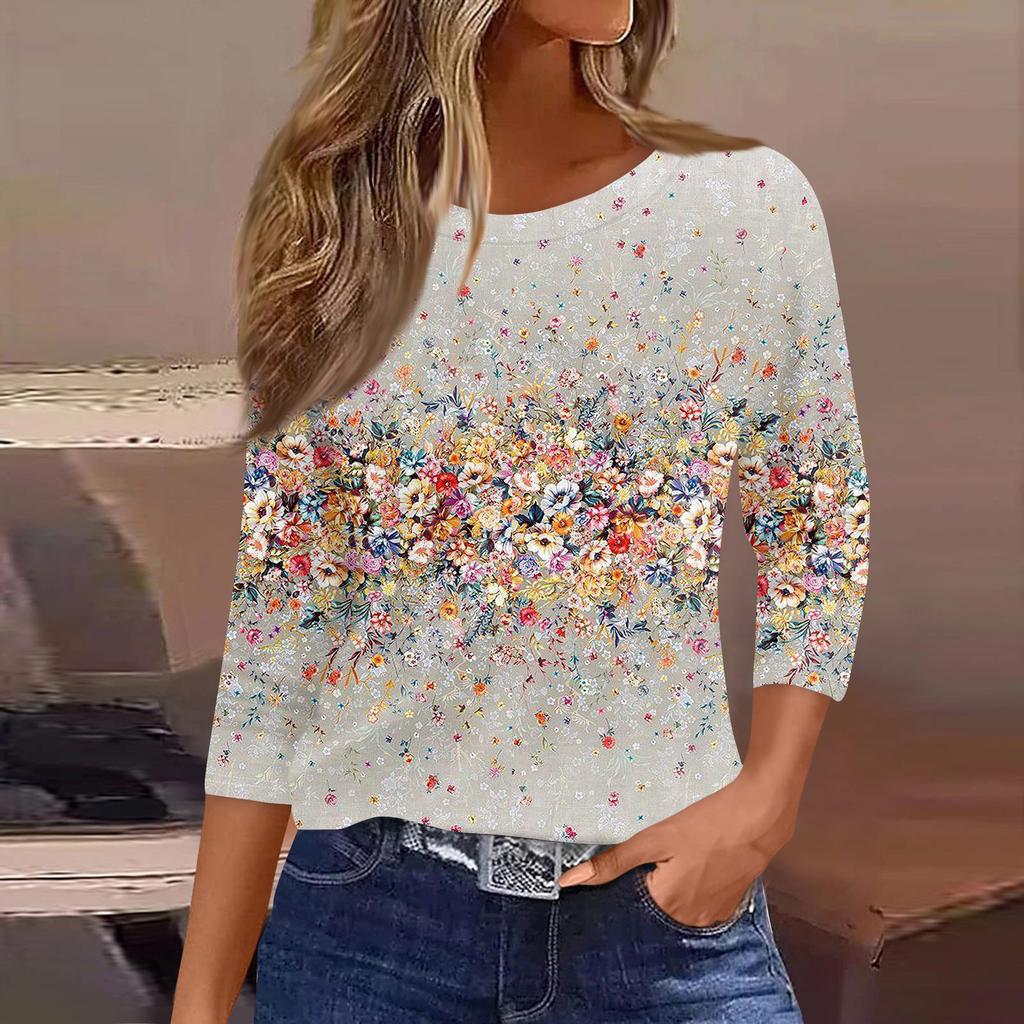 Женская рубашка свободного покроя с рукавом семь четвертей и ретро-цветочным принтом