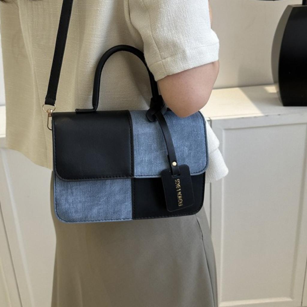 Маленькая квадратная сумка с нишевым дизайном, сочетающая в себе лоскутную технику и контрастные цвета, женская повседневная сумка-кроссбоди и модная сумка на одно плечо