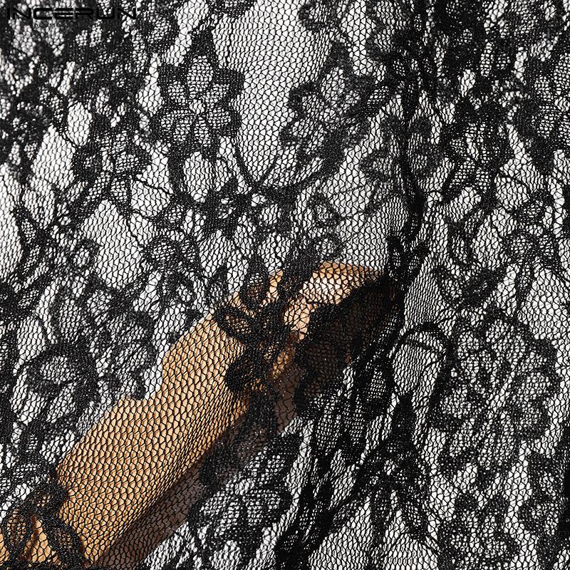 INCERUN Летние мужские топы без рукавов с V-образным вырезом и сетчатым кружевом в стиле пэчворк