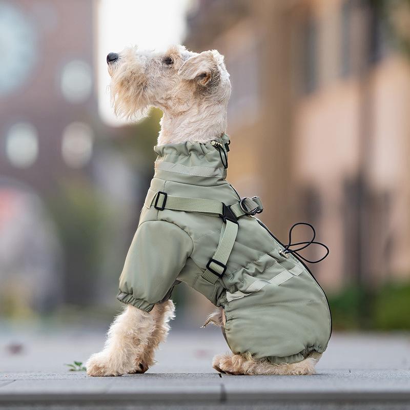 Dog Winter Clothes Warm Overalls for Small Medium Dog Water Repellent Thicken Padded Dog Coat with Harness Adjustable Reflective