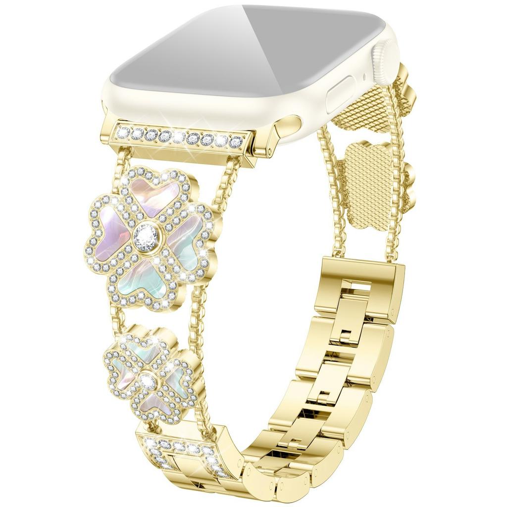 Metal Strap for Apple Watch Series 10 9 8 7 SE 6 5 4 3 2 1 42mm 41mm 40mm 38mm Heart Clover Rhinestone Decor Watch Band
