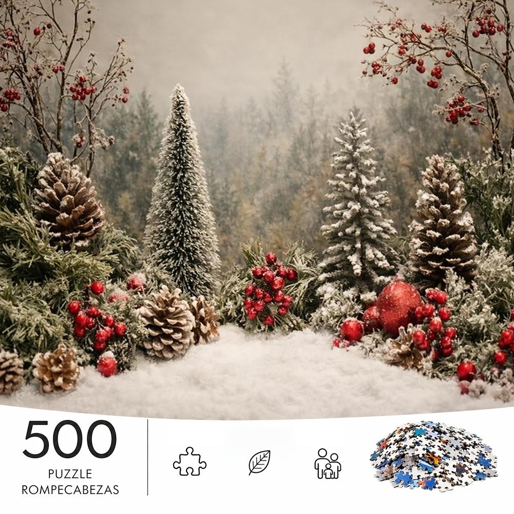 500pcs/Puzzle Game for Endurance And Logic Training - Exquisite Puzzle - (Snow-Covered Pine Tower with Red Fruits in The Forest with Mist) Suitable fo