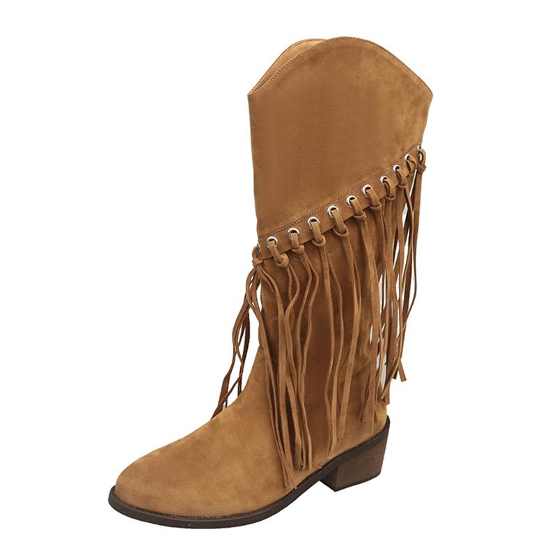 Suede Women High Boots Tassels Fashion Chunky Shoes Knee High Snow Chelsea Botas Winter New Trend Woman Designer Zapatos