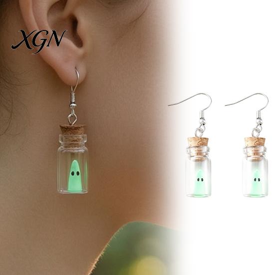 Retro Alternative Necklace Glow Ghost Necklace, Glow-in-The-Dark Bottle Pendant, Cute Mysterious Keepsakes Earrings, Gothic Halloween Jewelry