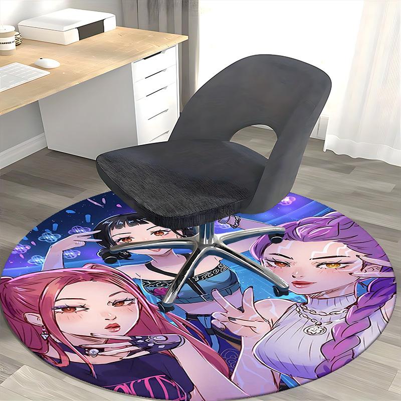 1pc Anime Design Round Carpet - Office Chair Mat, Non-Slip Rug for Home Decor, Living Room, Bedroom, Game Room, Seasonal Gift, Suitable for All Season