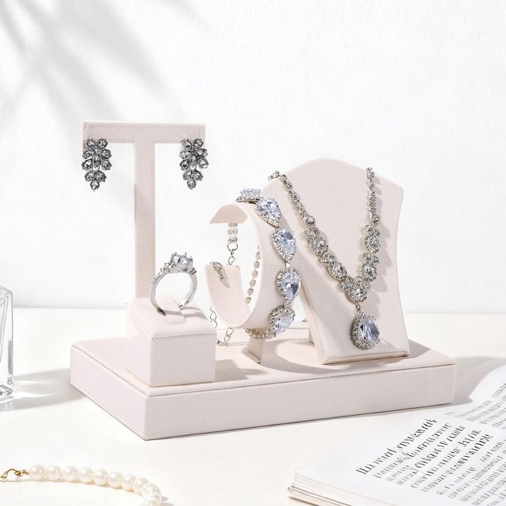 Tray Style Display Jewelry Display Stand Set PU Leather Necklace Display Bust for Jewelry Display