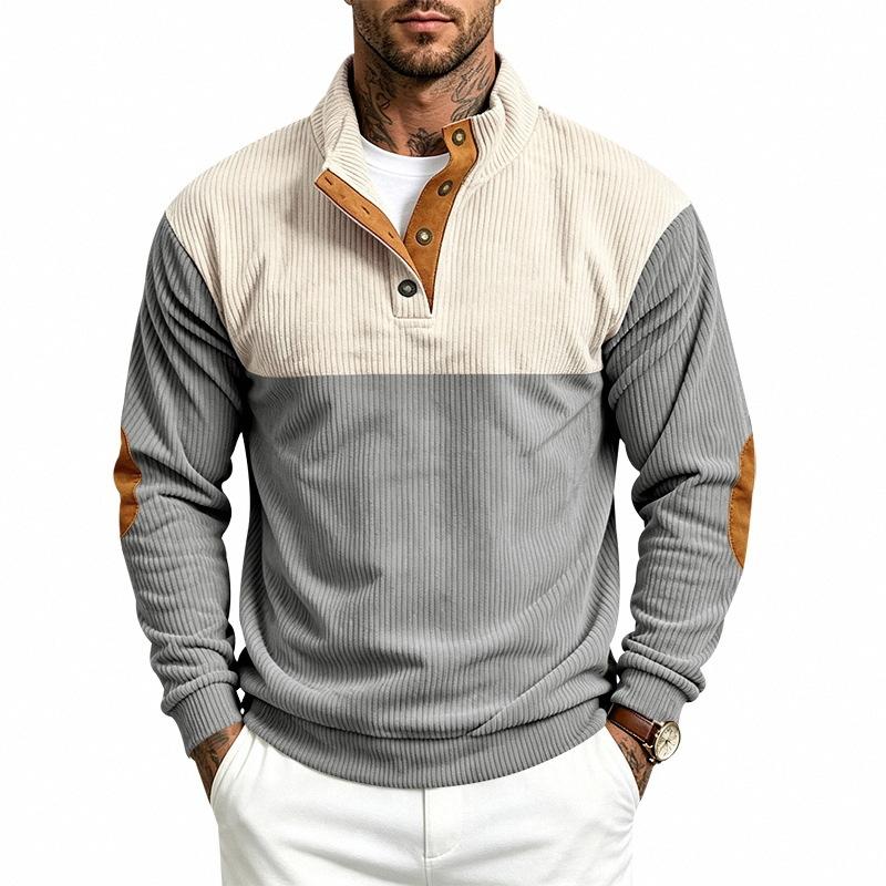 Men’s New Autumn/Winter Casual, Loose-Fitting, Comfortable Corduroy Stand-Up Collar Long-Sleeved Pullover