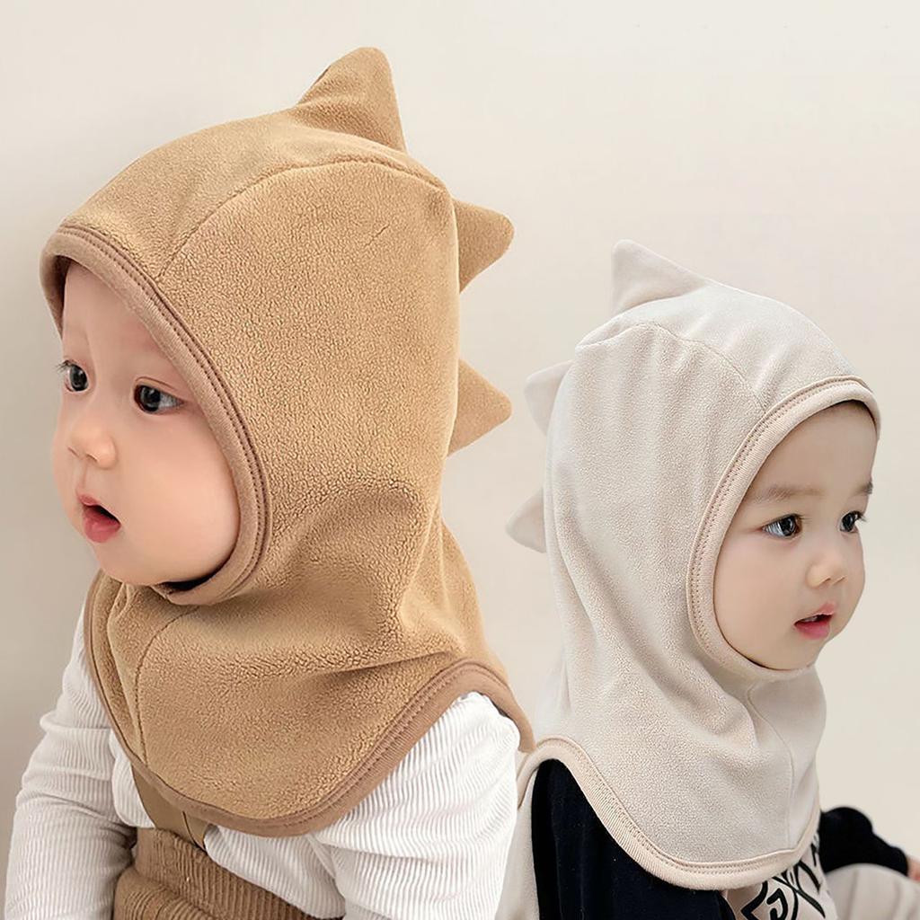 Winter Fleece Balaclava for Baby Cute Cartoon Dinosaur Hooded Scarf Hat Kids Warm Children One Piece Beanie Cap