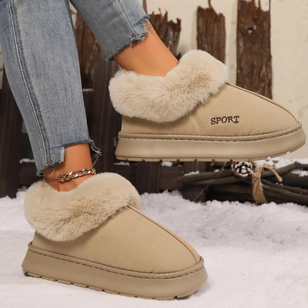 Anti-slip Thick Plush Snow Boots Women Faux Suede Platform Fur Winter Boots Woman Slip On Warm Cotton Padded Shoes Female 45