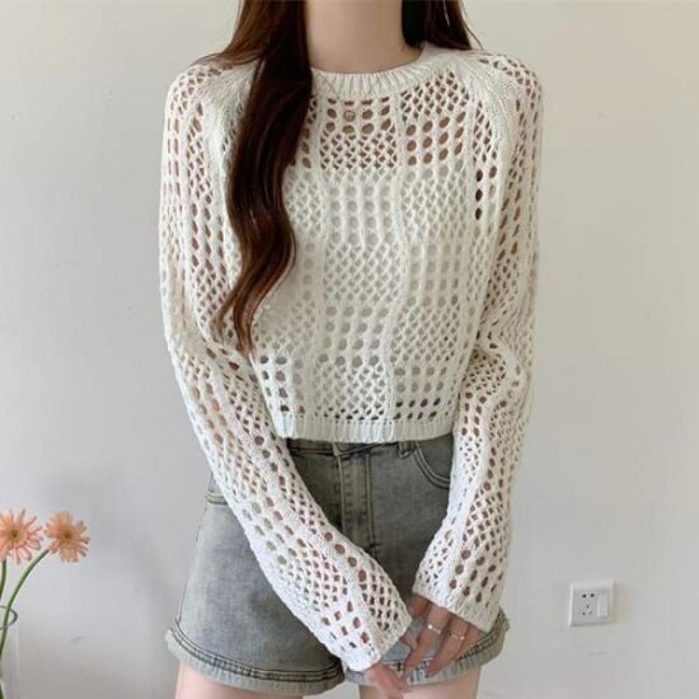 Navava Women Long Sleeve Round Neck Punching KniT T shirT Nk2886