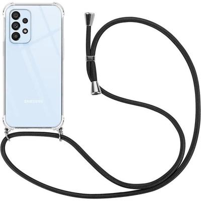 Чехол для Samsung Galaxy A13 Усиленная Защита Прозрачный Антицарапина Мягкий + Черный Ремешок