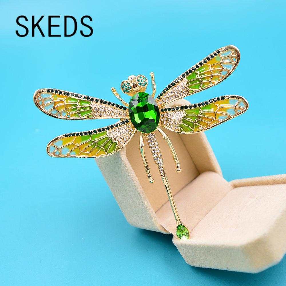 SKEDS Высококачественные Женские Мужские Модные Хрустальные Стрекозы Бутиковые Значки Брошь Роскошные Тяжелая Промышленность Стразы Булавки-Пряжки Для Леди