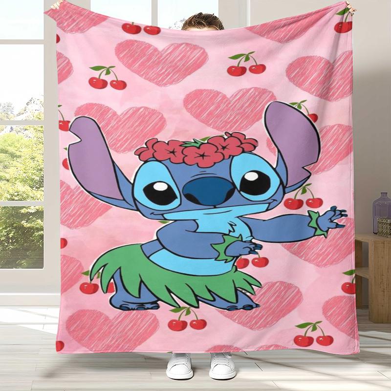 Милое Фланелевое Одеяло с Мультяшным Узором 'S-Stitch', Ультра Мягкий Теплый Плюшевый Плед для Дома, Спальни, Кровати, Дивана, Походный Пикник, Подарок для Детей