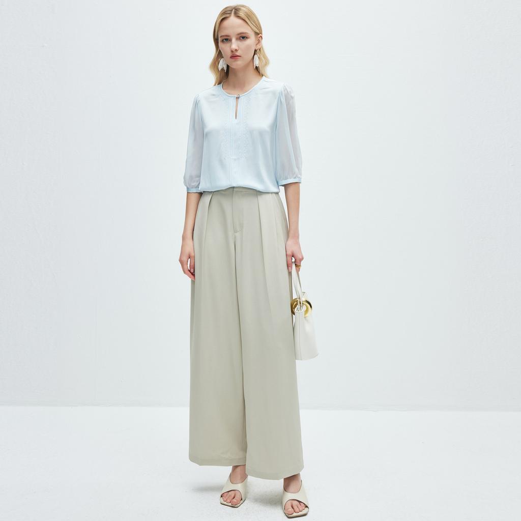 One Button: 26 Spring/Summer Design, Round Neck, Fashionable Jacquard, Mulberry Silk Shirt for Women