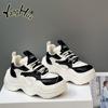 Women's Vulcanize Shoes Height Increasing Sports Rest Black and White Contrast Color Sneakers 2024 New Autumn and Winter