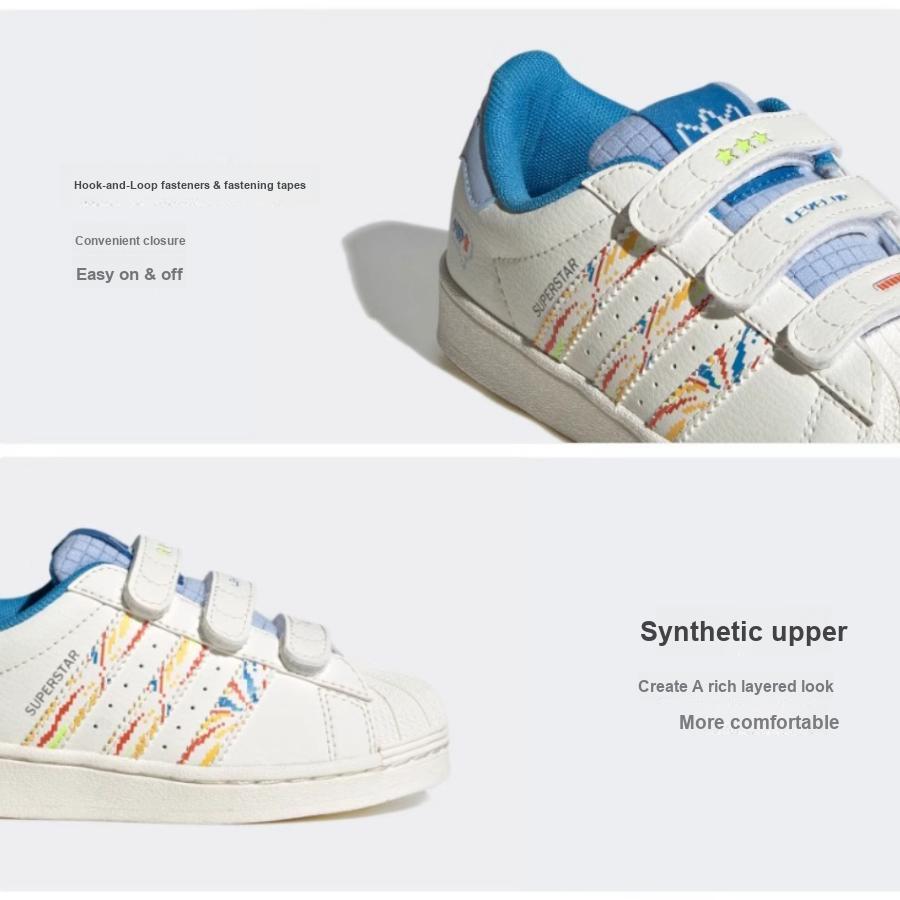 Adidas Originals Superstar Comfortable Casual Durable Low-Top Kids Skate Shoes Kids Sneakers White Blue IF4320
