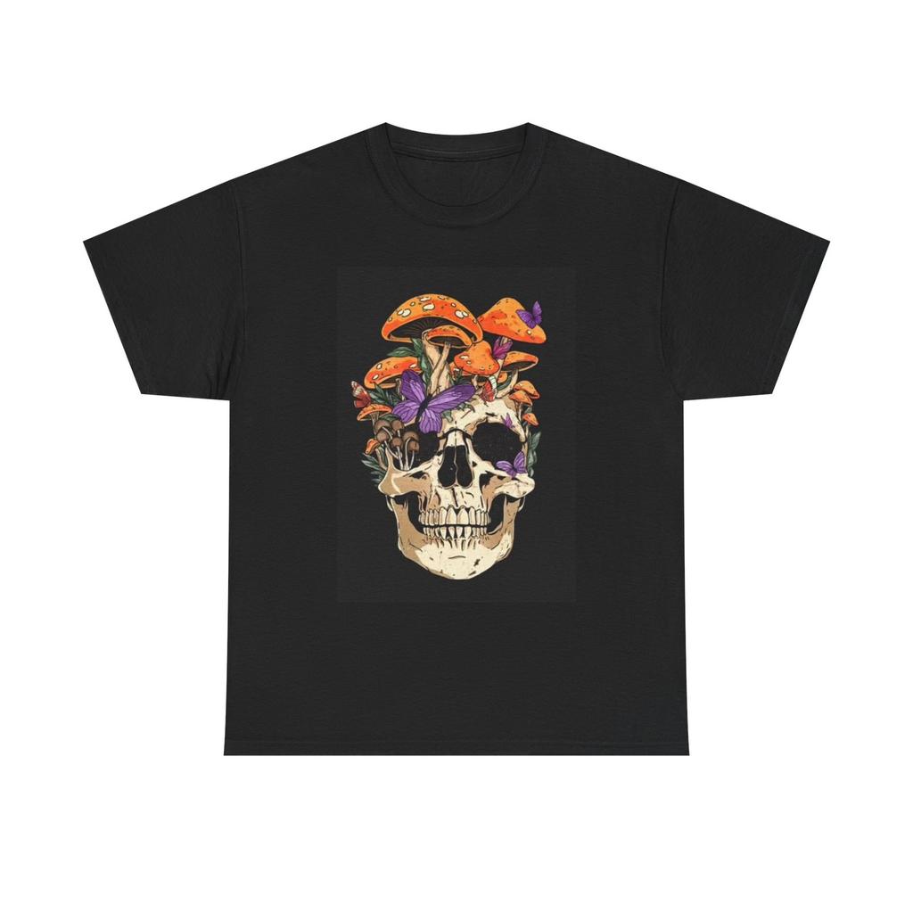 Mushroom Trippy Skull Graphic T Shirt Retro ART Unisex Heavy Cotton Tee