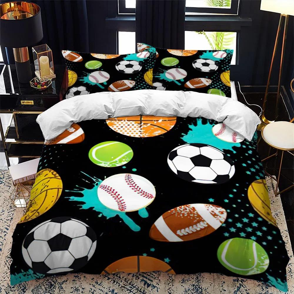 Soccer Duvet Cover Set 2/3pcs FootBall Print Bedding Set With Comforter Cover And Pillowcases Ball Theme For Kids Teens Adults
