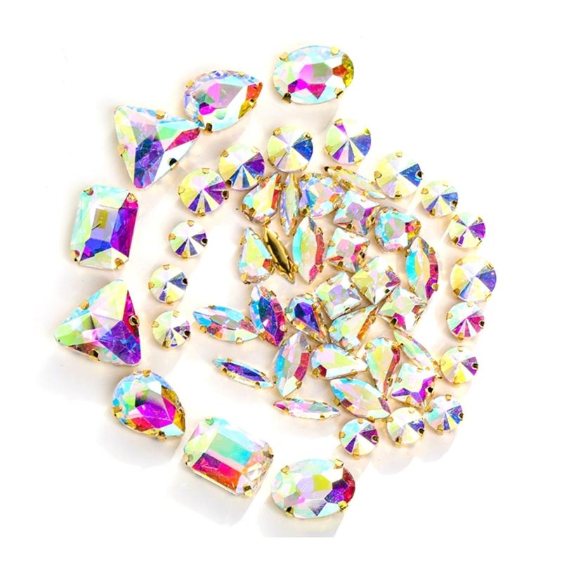 50 шт. Стразы смешанной формы с плоской основой, пришивные драгоценные камни для самостоятельного изготовления обуви, одежды, ювелирных изделий