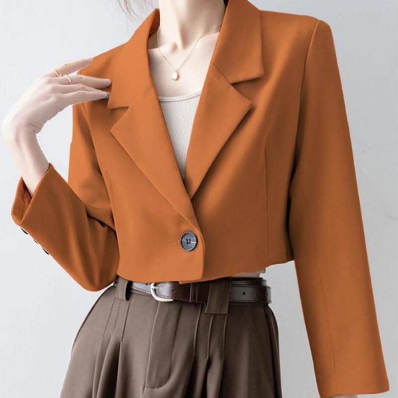 Women S Beige Short Loose Fit Casual Blazer Jacket