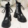 Ботильоны на толстой платформе с леопардовым принтом для женщин, на шнуровке, на высоком каблуке, мотоциклетные ботинки, женские, в стиле панк, из искусственной кожи, короткие ботильоны 42
