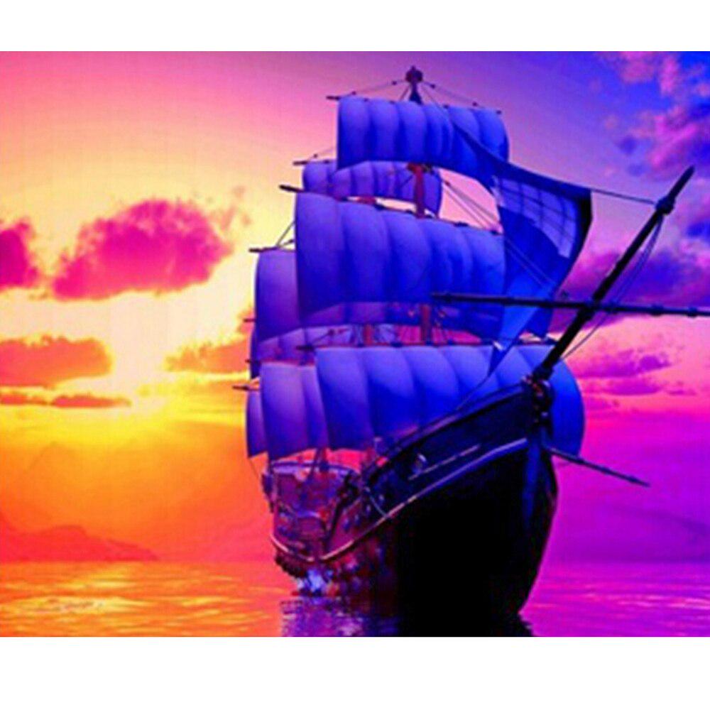 Diy Sea Sailing Full Round Diamond Painting 5d Diamond Embroidery Landscape Home Decoration Painting
